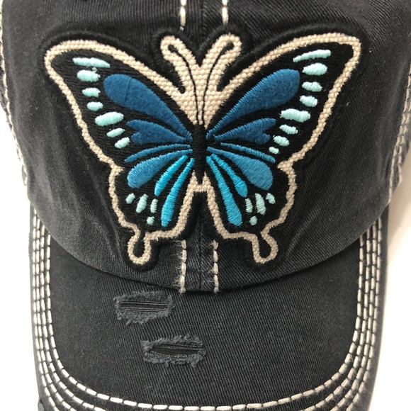 Womens distressed butterfly baseball cap - Picture 2 of 6